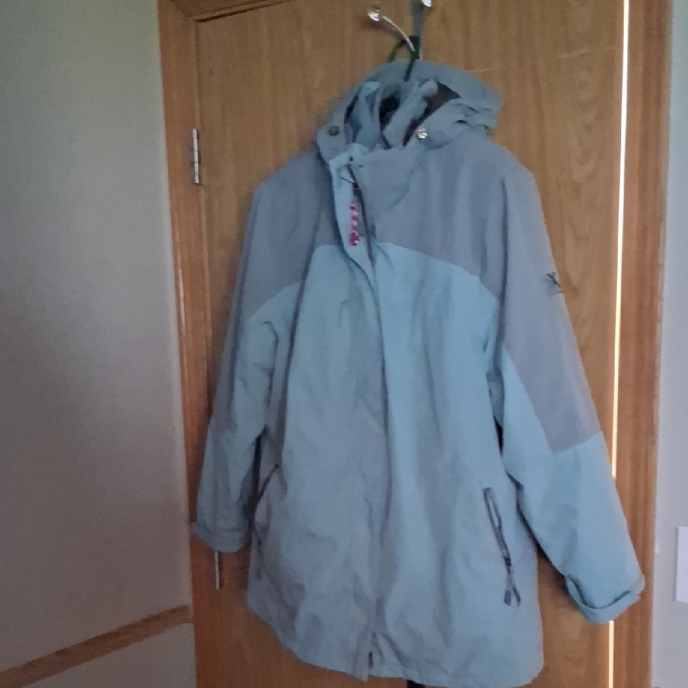 Gray and Light Blue Hooded Jacket